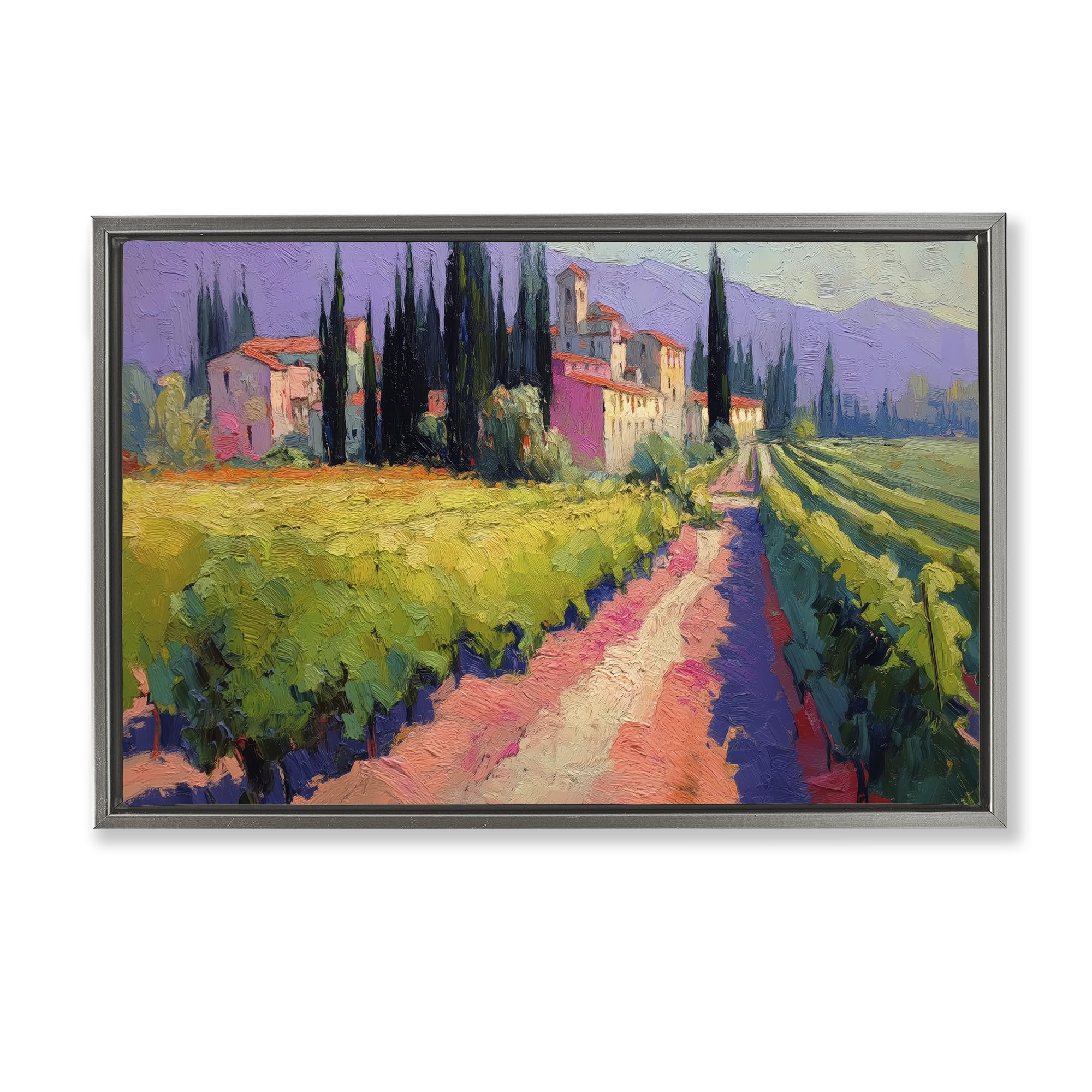 'Purple Mountains Village'| Floating Frame Canvas Art