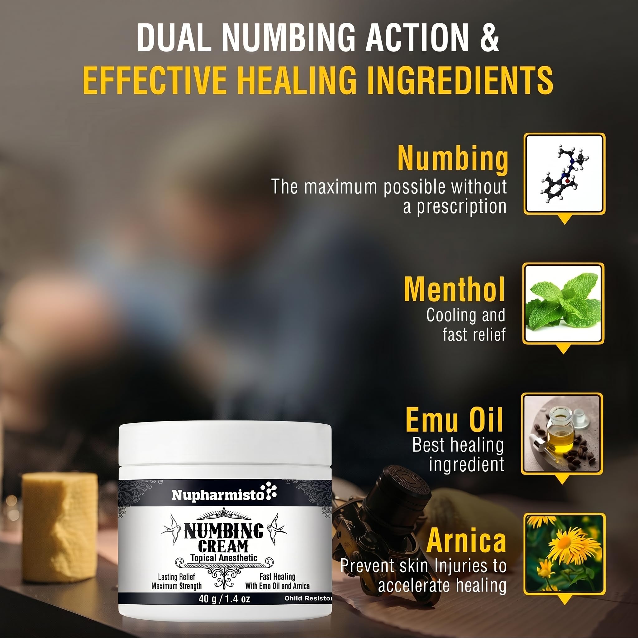 Nupharmisto 5% Lidocaine Numbing Cream: Long Lasting Maximum Strength Numbing Cream with Emu Oil and Arnica for Hemorrhoids and Other Minor Anorectal Irritations 40 g / 1.41 oz — Amazon image 4