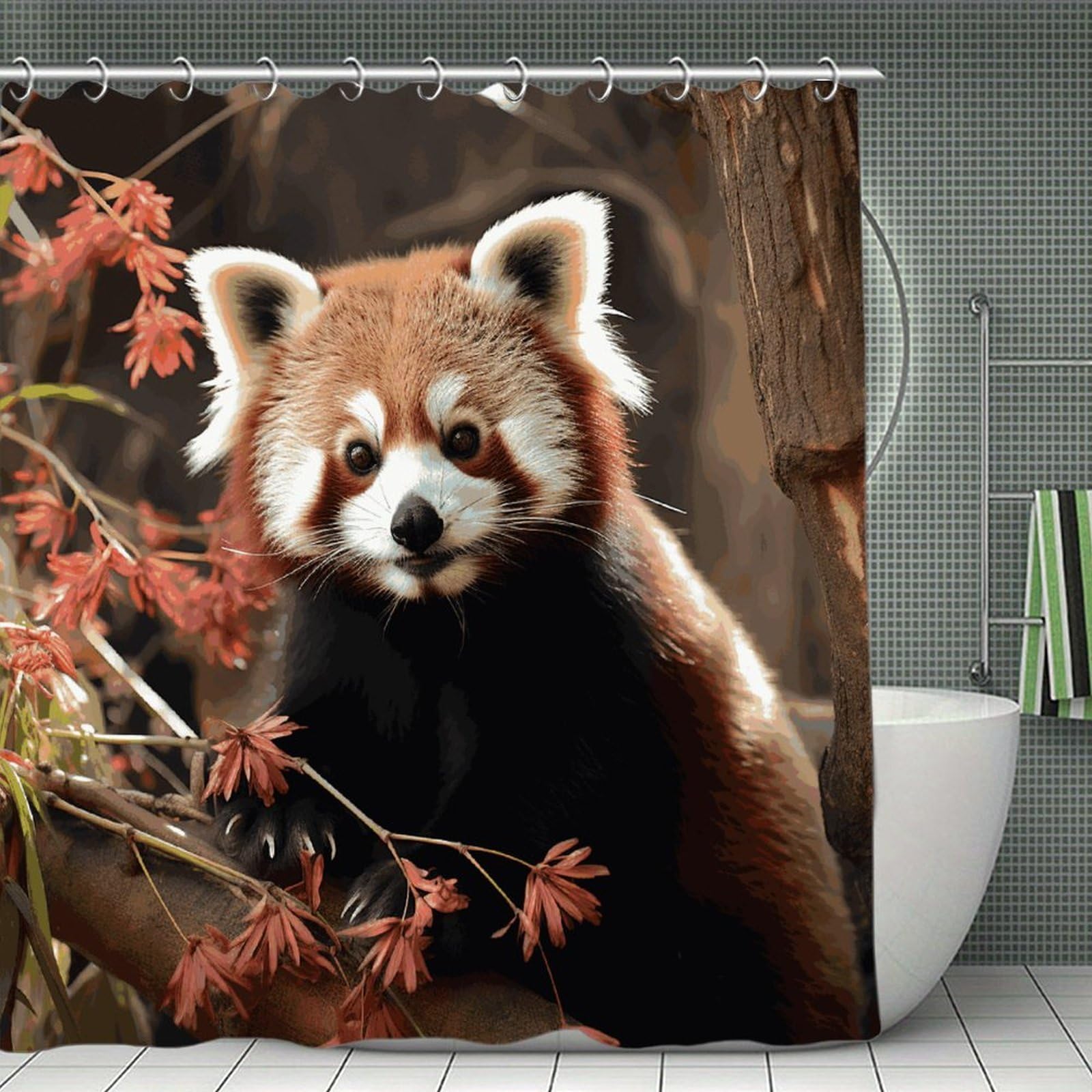 VstaDank Red Pandas Shower Curtain Light-Weight Blackout Bathroom Curtain Washable Shower Liner 71x71 Inch Bath Curtain with Metal Holes Bathtub Bath Room