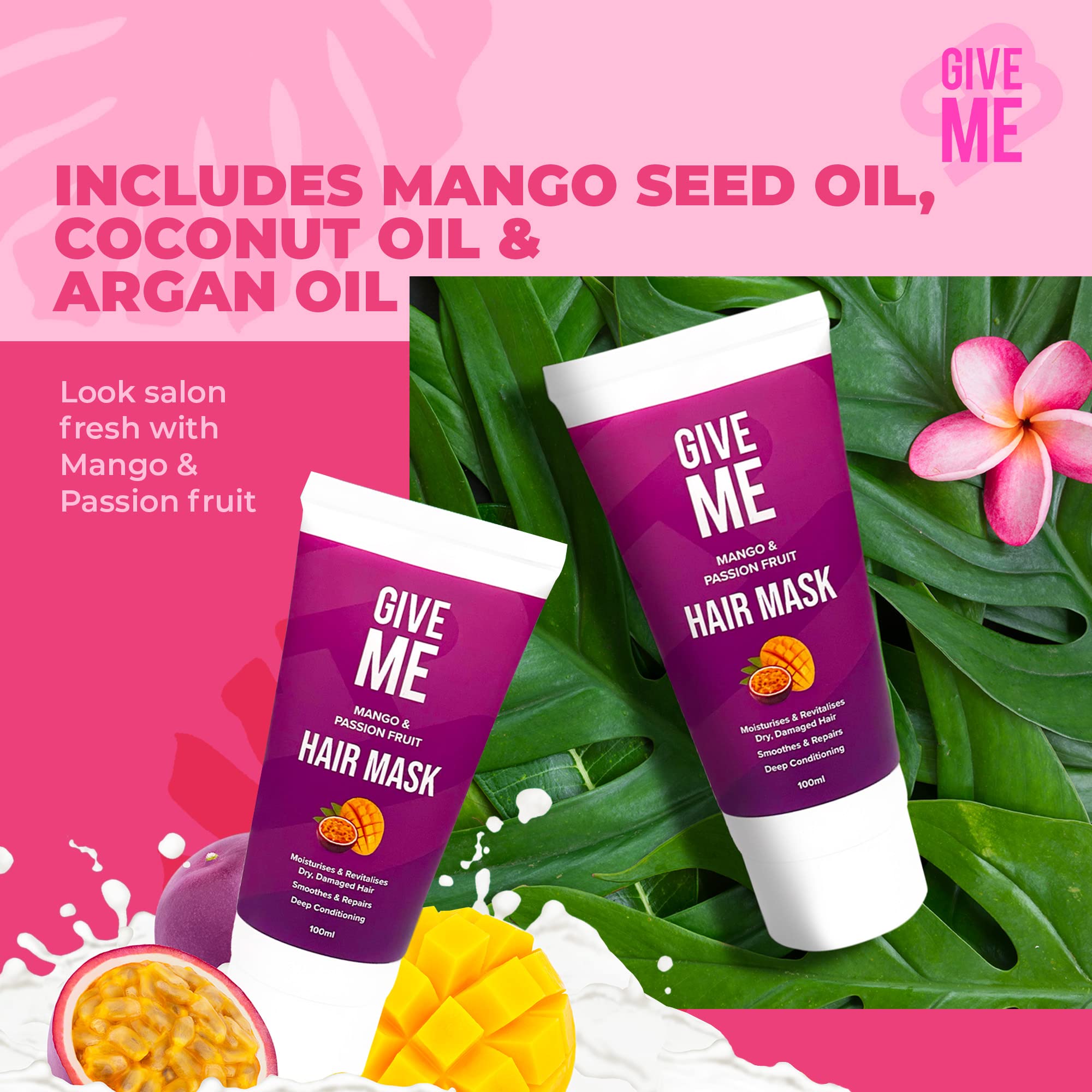 Give Me Cosmetics, Hair Mask for Dry Damaged Hair Mango & Passion Fruit, Deep Conditioning, Intensely Hydrating Formula - Image 2