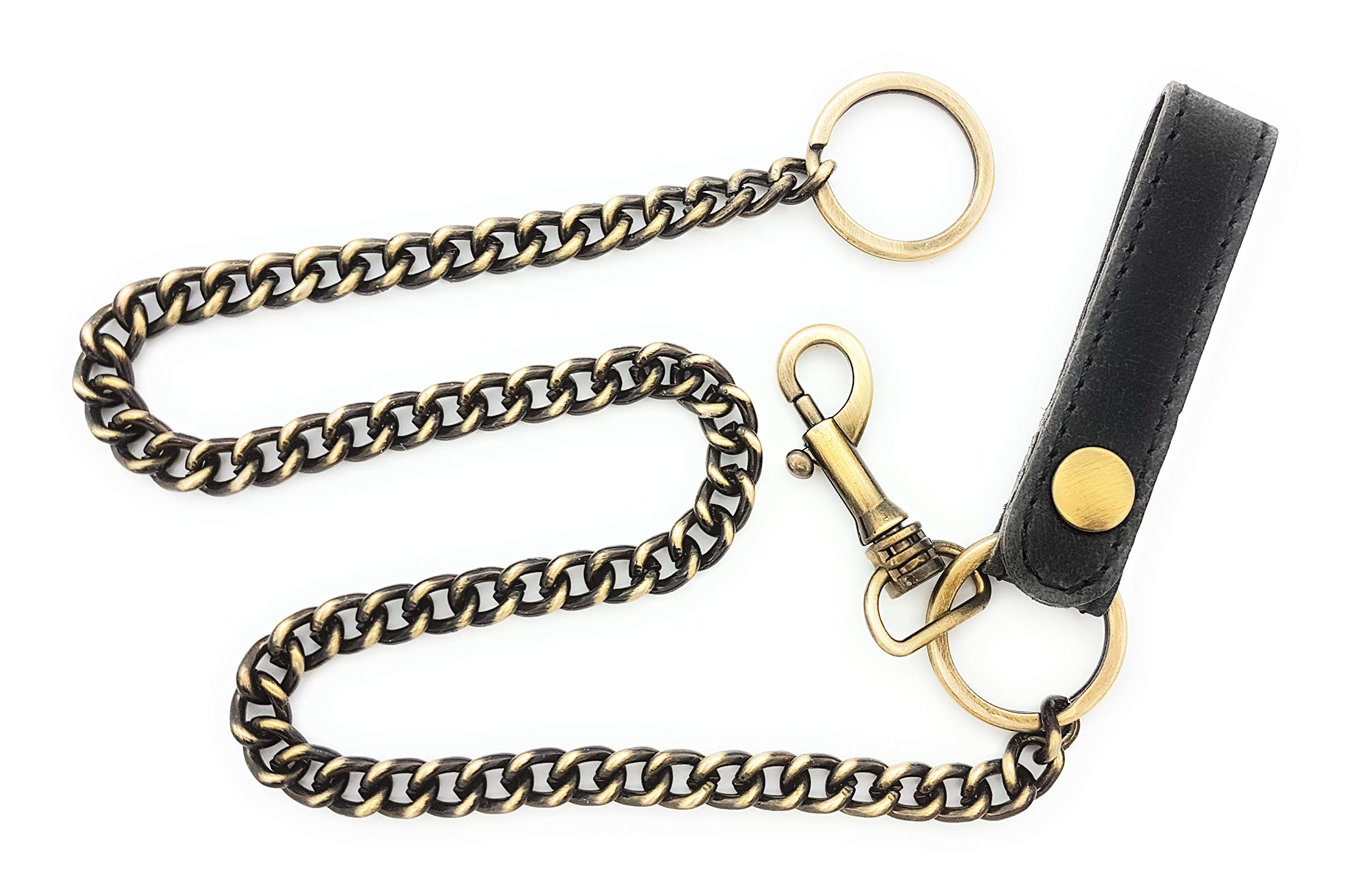 Monedero de piel auténtica con diseño de calavera y alas con cadena de 50 cm y protección RFID
