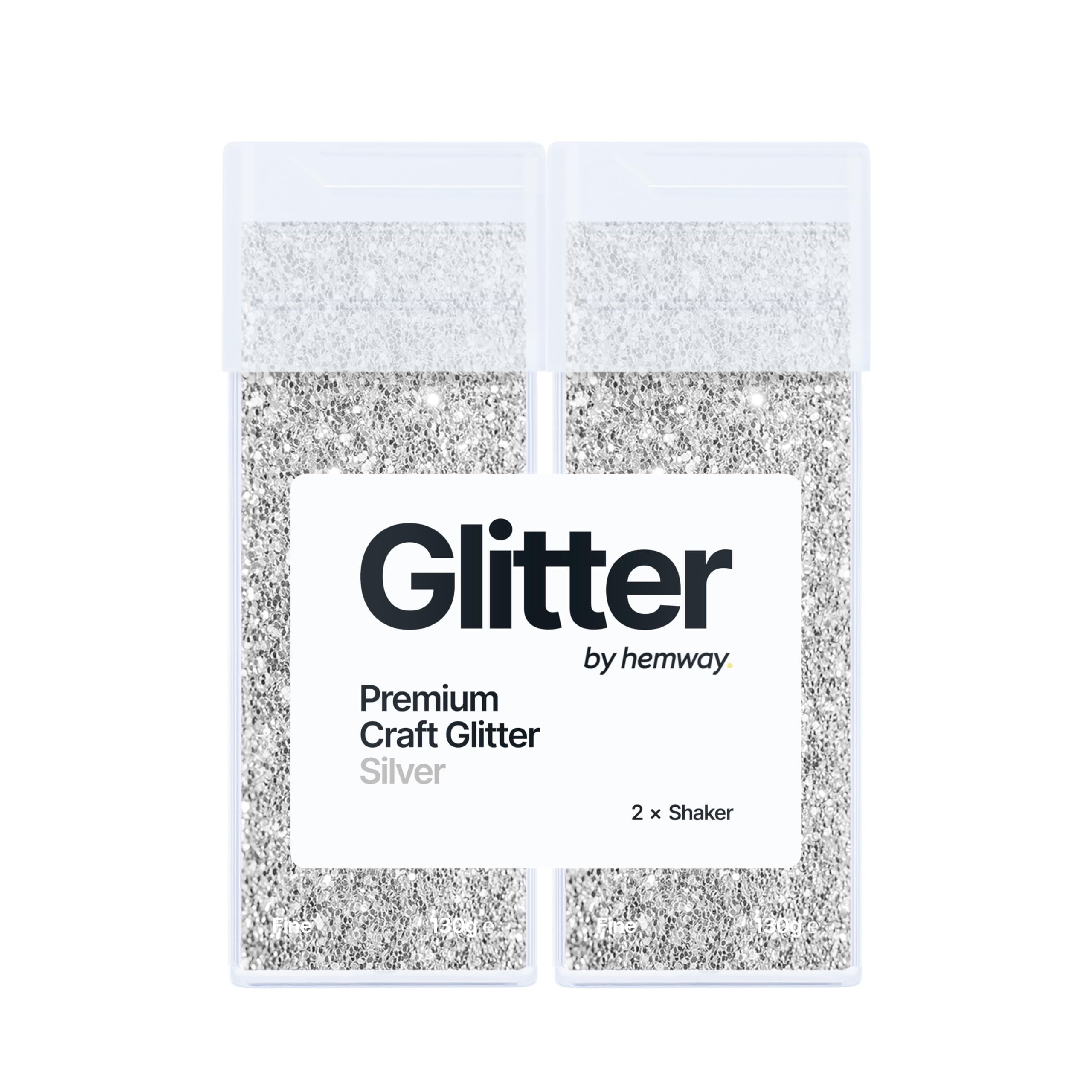 Hemway Glitter Shaker Silver 130g x2 Pack Fine, Craft Glitter Shakers for Resin & Epoxy Crafts, Christmas Art Supplies, Nail