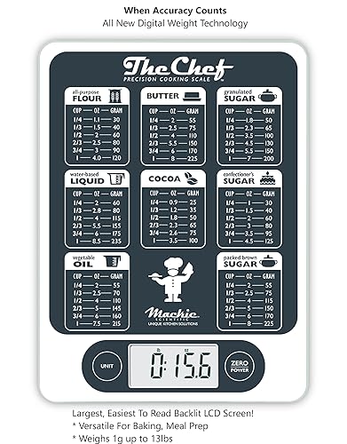 Miniatura 7 de Mackie The Chef Báscula de cocina digital gramos y onzas de precisión fácil para cocinar hornear comida preparación hornear en la mesa de conversión