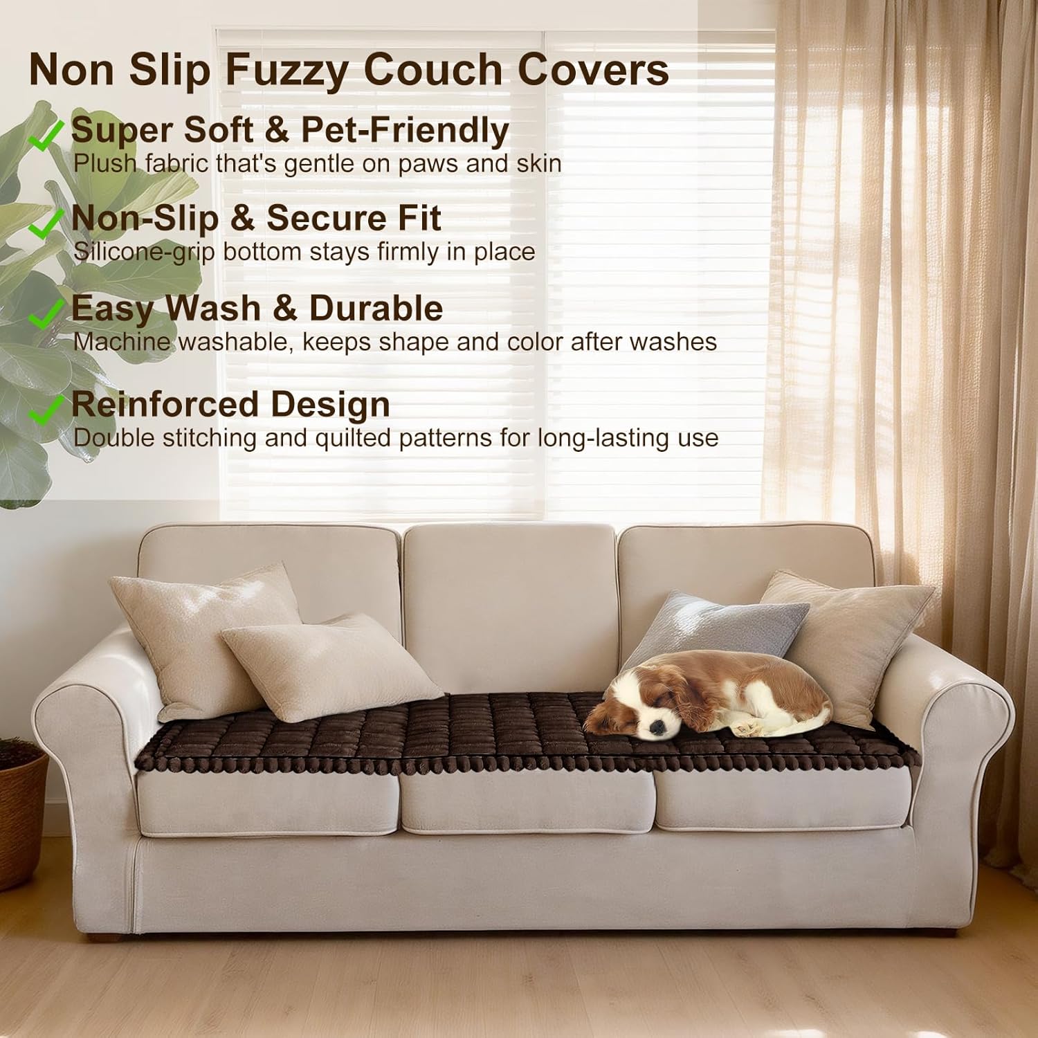Couch Cover for Dogs, Washable Non-Slip Fuzzy Thick, Pet Friendly Sectional Sofa Protector with Anti-Slip Backing, Perfect as Dog Gifts,27.6"x56",Chocolate