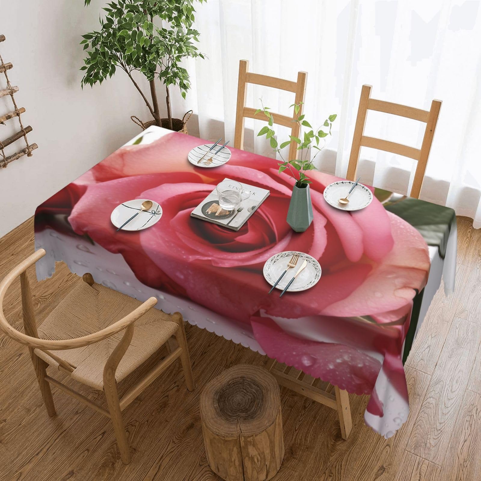 Nappe rectangulaire rose pour repas de fête en extérieur et table de jardin