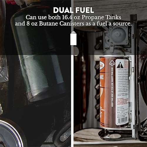 Miniatura 6 de Estufa portátil de doble combustible (gas propano y butano) para campamento y excursiones, con bolsa de transporte dorada, de Gas One (GS-3400P)