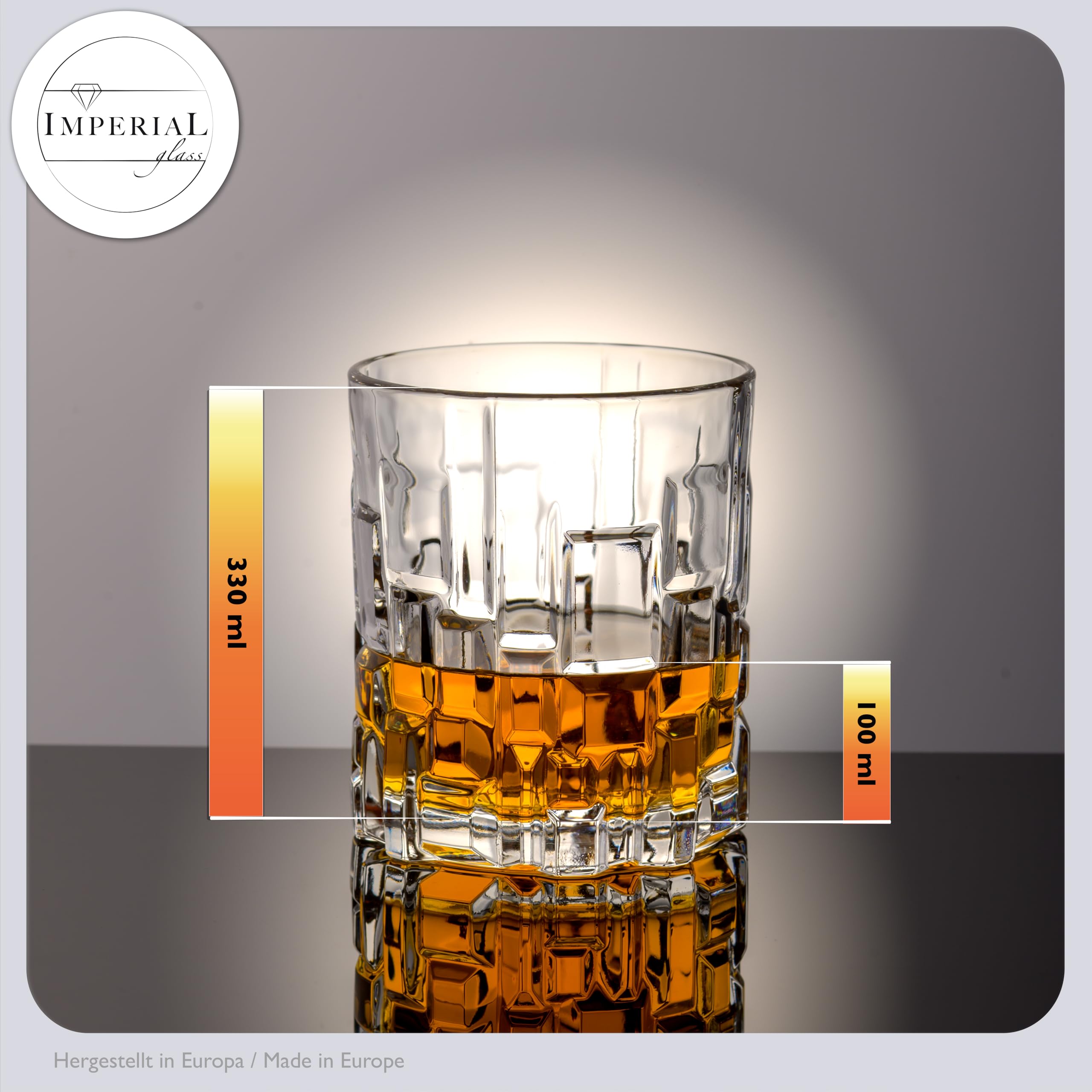 Szklanki do whisky 330 ml, zestaw 6 sztuk, ze szkła kryształowego, ze strukturą reliefową i masywnym dnem, nadają się do mycia w zmywarce