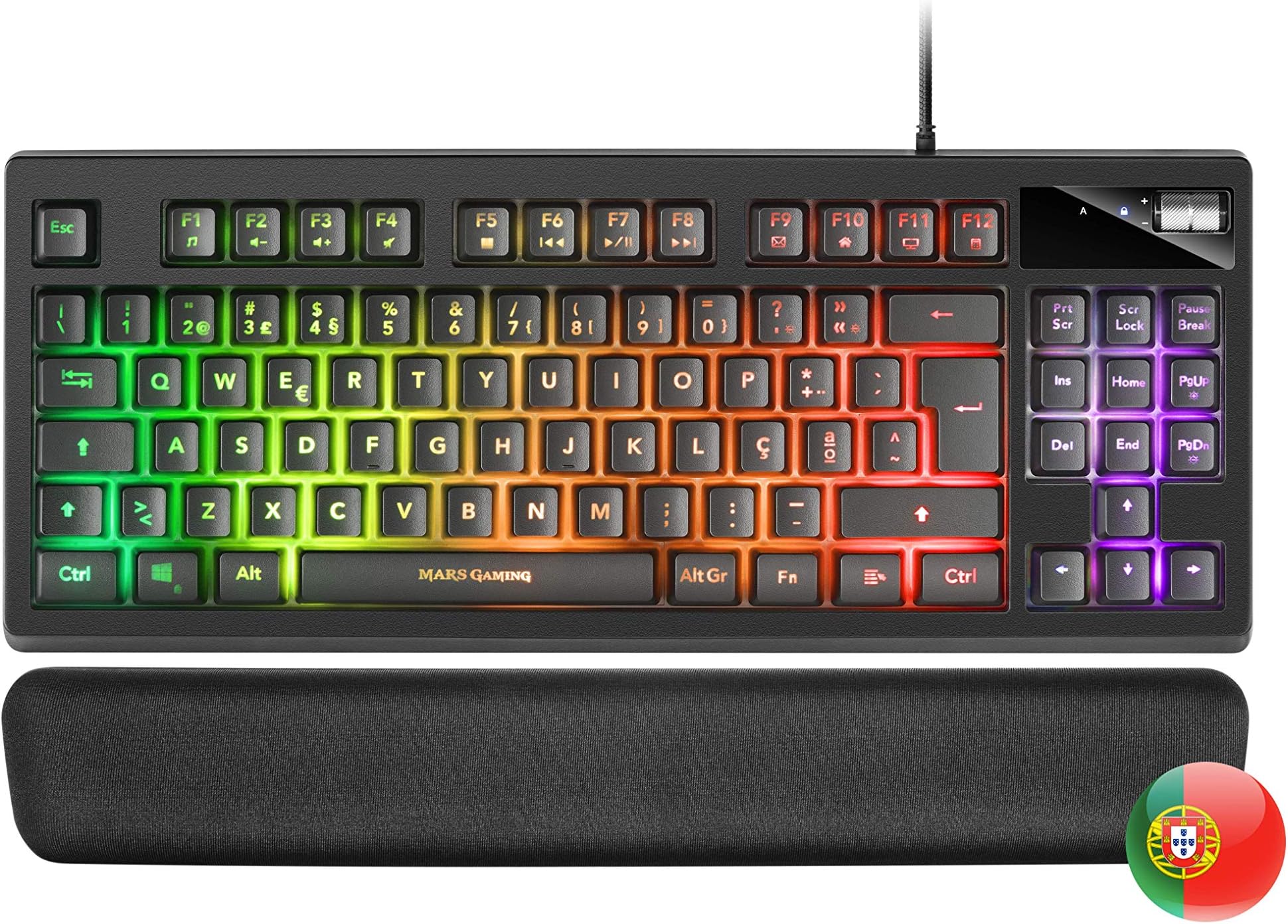Mars Gaming MKAXPT TKL H-Mech Compact Keyboard, RGB Lighting 9 Effects, Gel Wrist Rest, Black, Portuguese Language