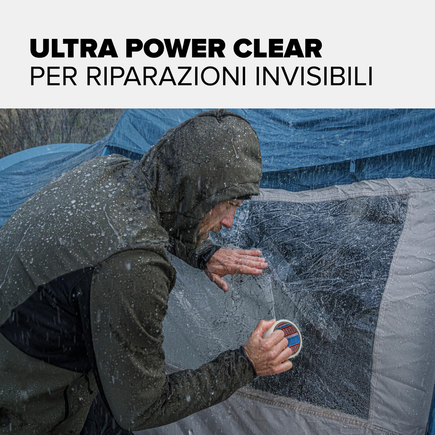tesa Nastro per Riparazioni Ultra Power Clear - Nastro di riparazione trasparente per riparazioni invisibili - Resistente alle intemperie e strappabile a mano - 10 m x 48 mm