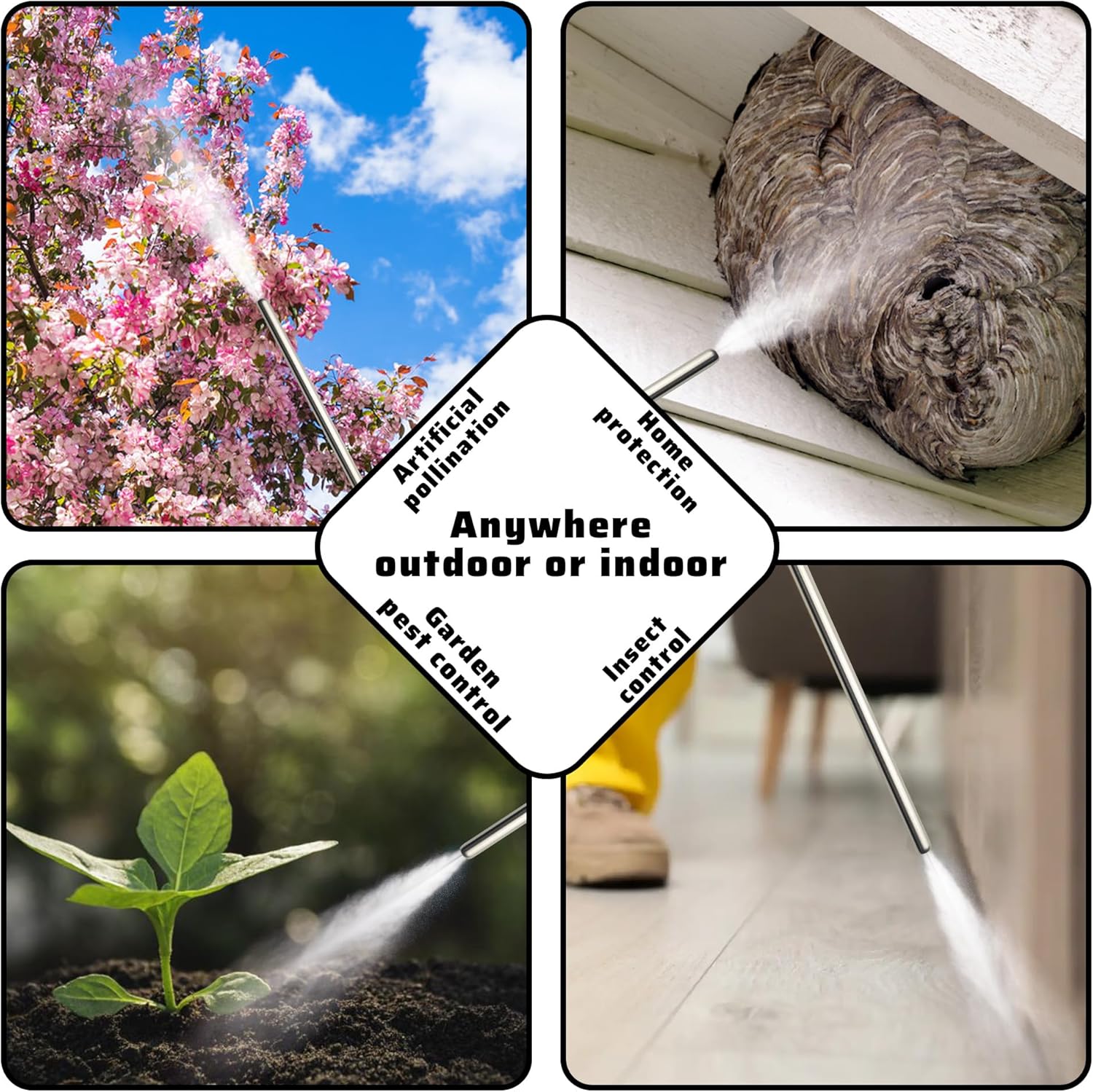 Push-Pull Air Pump Powder Duster Sprayer for Diatomaceous Earth, Delta Dust,and Powder Coating,Length Adjustable from 19" to 44",Transparent Tank & Stainless Steel Rod,Efficient Powder Distribution