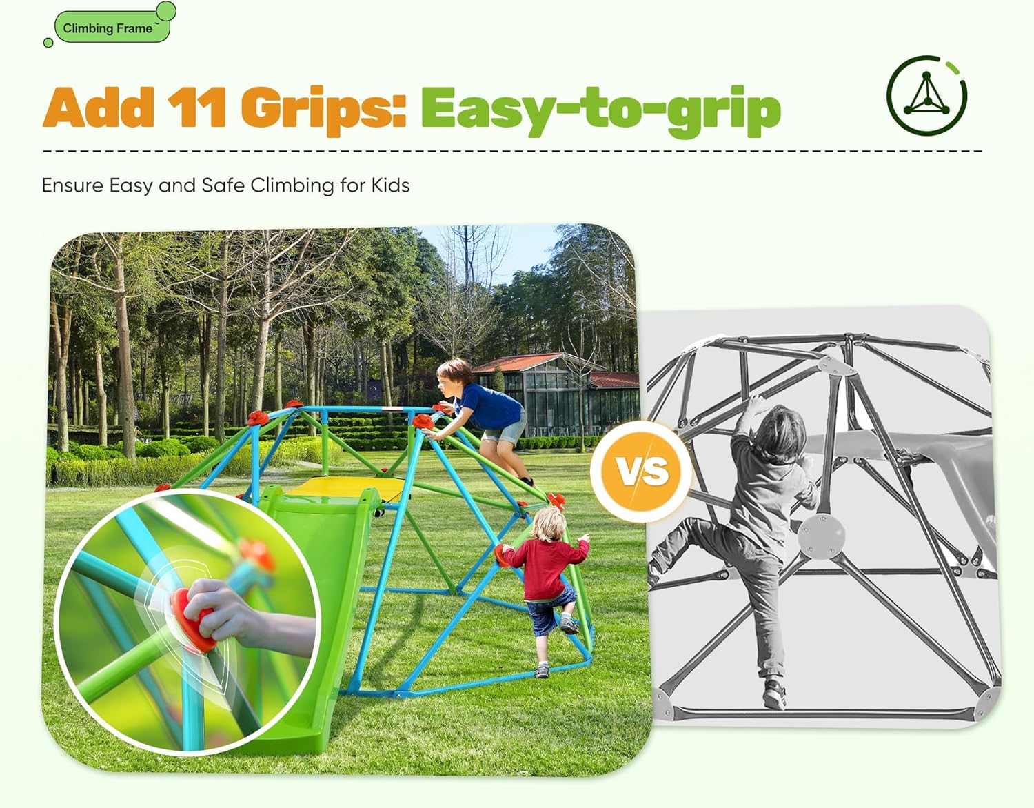 Zupapa Climbing Dome with Slide Max Load 440Lbs, 8FT Jungle Gym Monkey Bar for Backyard, 2 in 1 Outdoor Climbing Frame Toys for Toddlers Playground Set, Geometric Dome Climber for Kids Age 3-8