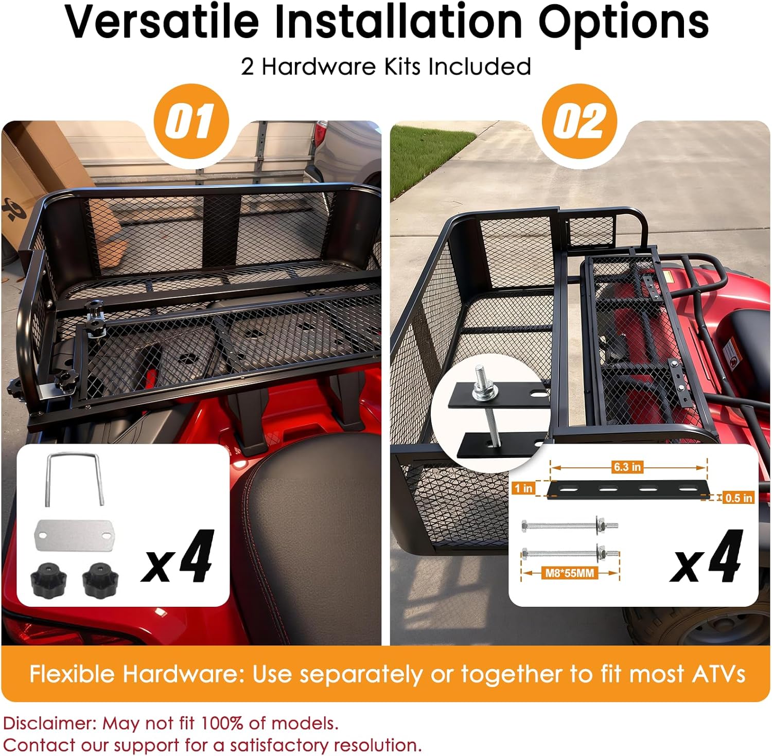 ORCISH Heavy Duty ATV Rear Drop Cargo Basket, 14" W x 41" L x 12.5" H Steel Mesh Rack with Mounting Kit, Universal ATV/UTV Storage Basket for Gear, Camping, Hunting, and Outdoor Use