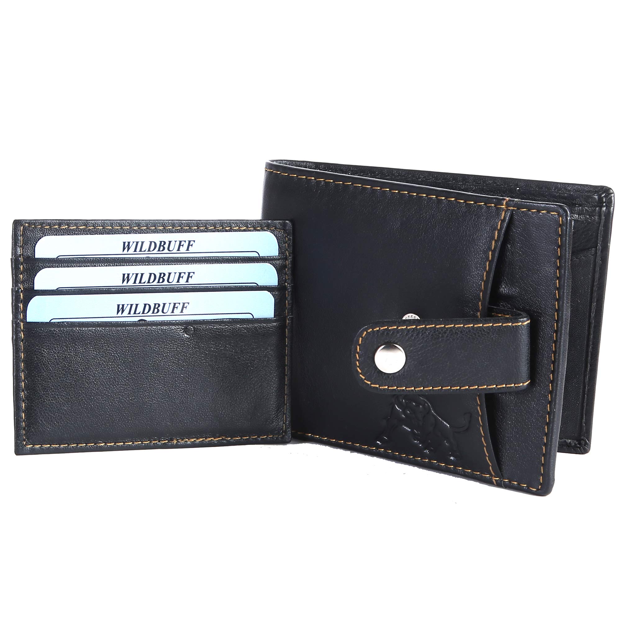 WILDBUFFBlack RFID Protected Men's Leather Wallet (WBF611)
