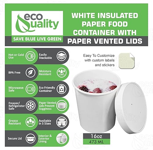 Miniatura 2 de Recipientes desechables de papel blanco para sopa con tapas, tazas de helado de papel, cuencos de postre desechables, tazas de yogur congelado,