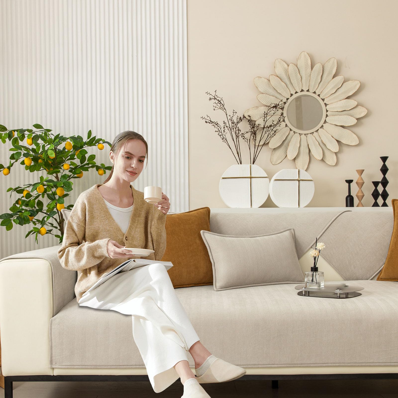Chenilla Suave Funda Sofa Chaise Long 1 2 3 4 Plazas Protector Cubre Sofa, Grandes Fundas Sofá Antideslizante Universal, Fundas de Sofá Súper Suave para Mascota, (Blanco,90X210cm)