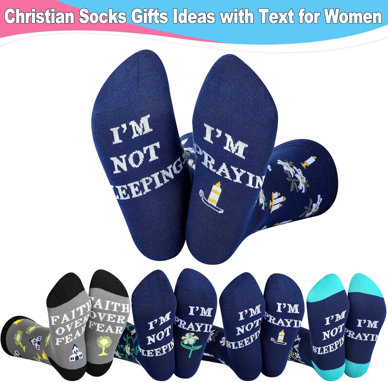 Toulite 12 Pairs Christian Socks for Women Novelty Religious Jesus Crew Sock Pastor Appreciation Gifts Valentine's Day Gifts - Image 6