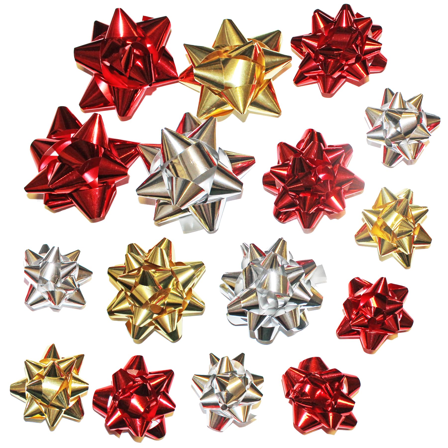 Christmas Metallic Bows Assorted Sizes 16 Pack Self Adhesive Gift Wrap (Red/Gold/Silver Mix 5527)