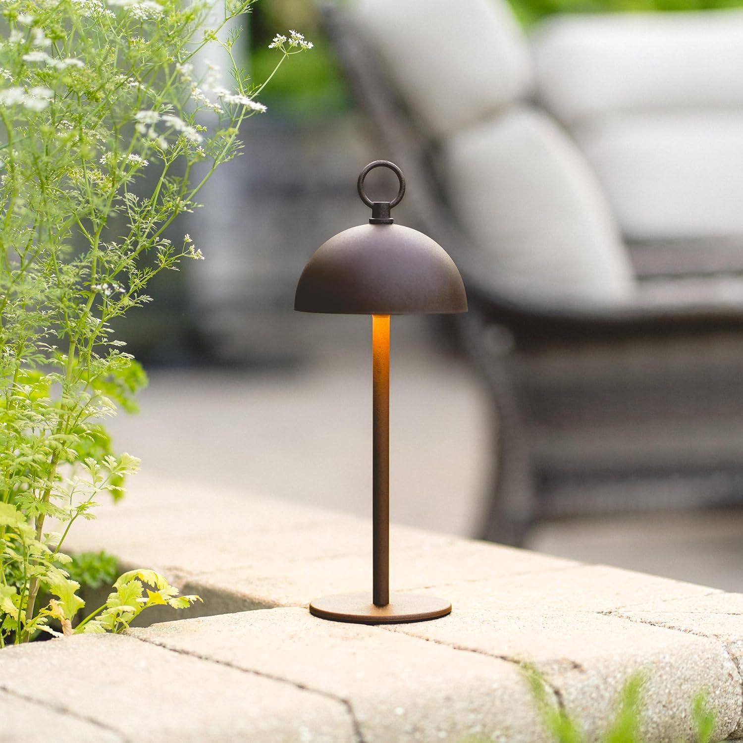 AMERELLE Branson Cordless, Dimmable, Rechargeable Table Lamp with Touch Controls, Outdoor Rated, Rust, 12 Inches