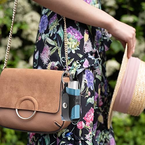 Miniatura 2 de Koikyu Soporte para inhalador de asma soporte de transporte de piel sintética para inhalador en forma de L inhalador no incluido negro