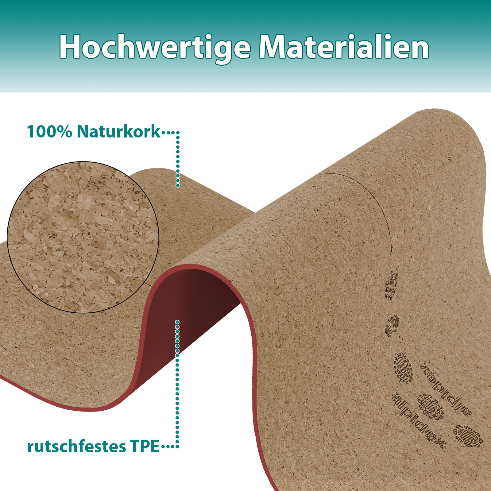 ALPIDEX Kork Yogamatte 183 x 61 x 0.6 cm E-Book Fitness Pilates Matte Schadstofffrei Rutschfest Tragetasche Hilfslinien Natürlicher Kork Yoga Mat