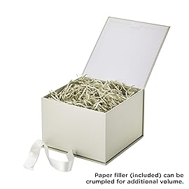 Hallmark Medium Gift Box with Lid and Shredded Paper Fill (Grey White 7 inch Box) for Weddings, Bridal Showers, Graduations, Birthdays, Bridesmaids Gifts, All Occasion