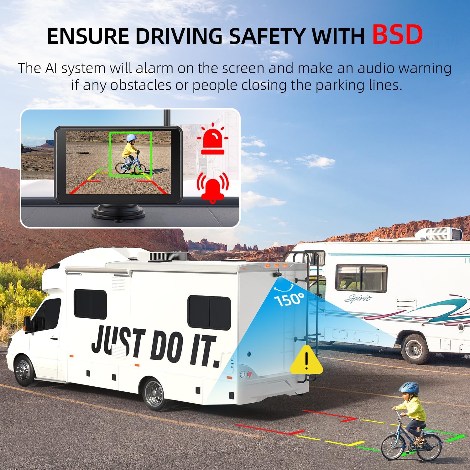 Blind Spot Detection (BSD) feature in action on the monitor