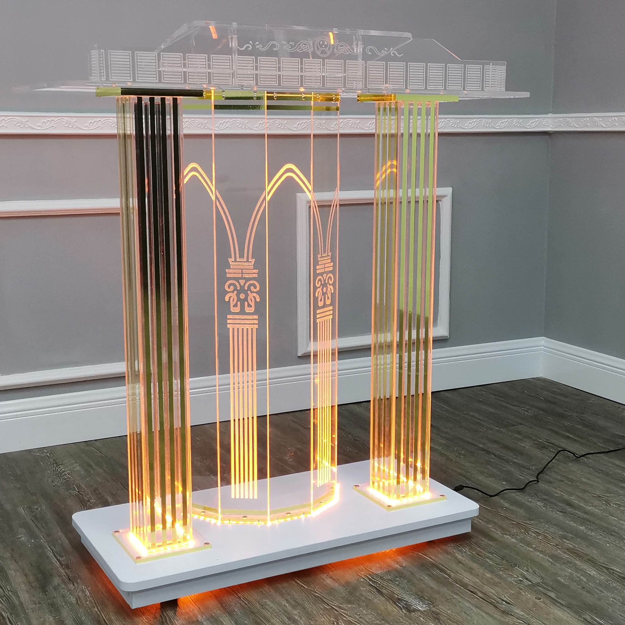 BTZHYLectern Podium Stand, Acrylic Pulpit Lights Church, Luxurious Podium with Rollers,Portable Presentation Concert Podium, Colleges and Press Conferences