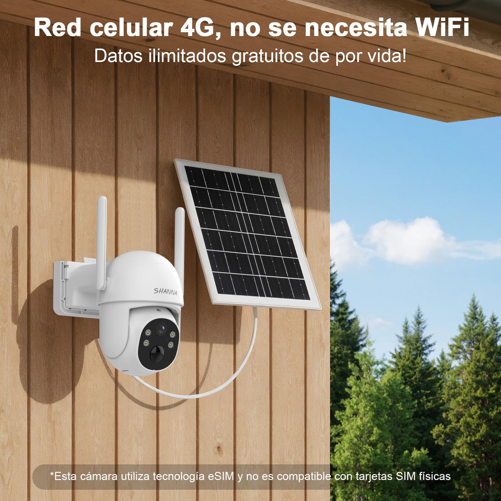 [Datos ilimitados gratuitos de por vida] Camara Vigilancia Solar con eSIM, 2K Camara 4G Exterior Solar con Baterías de 7800mAh,Visión Nocturna a Color,Seguimiento Automático,Audio de Dos Vías,IP66
