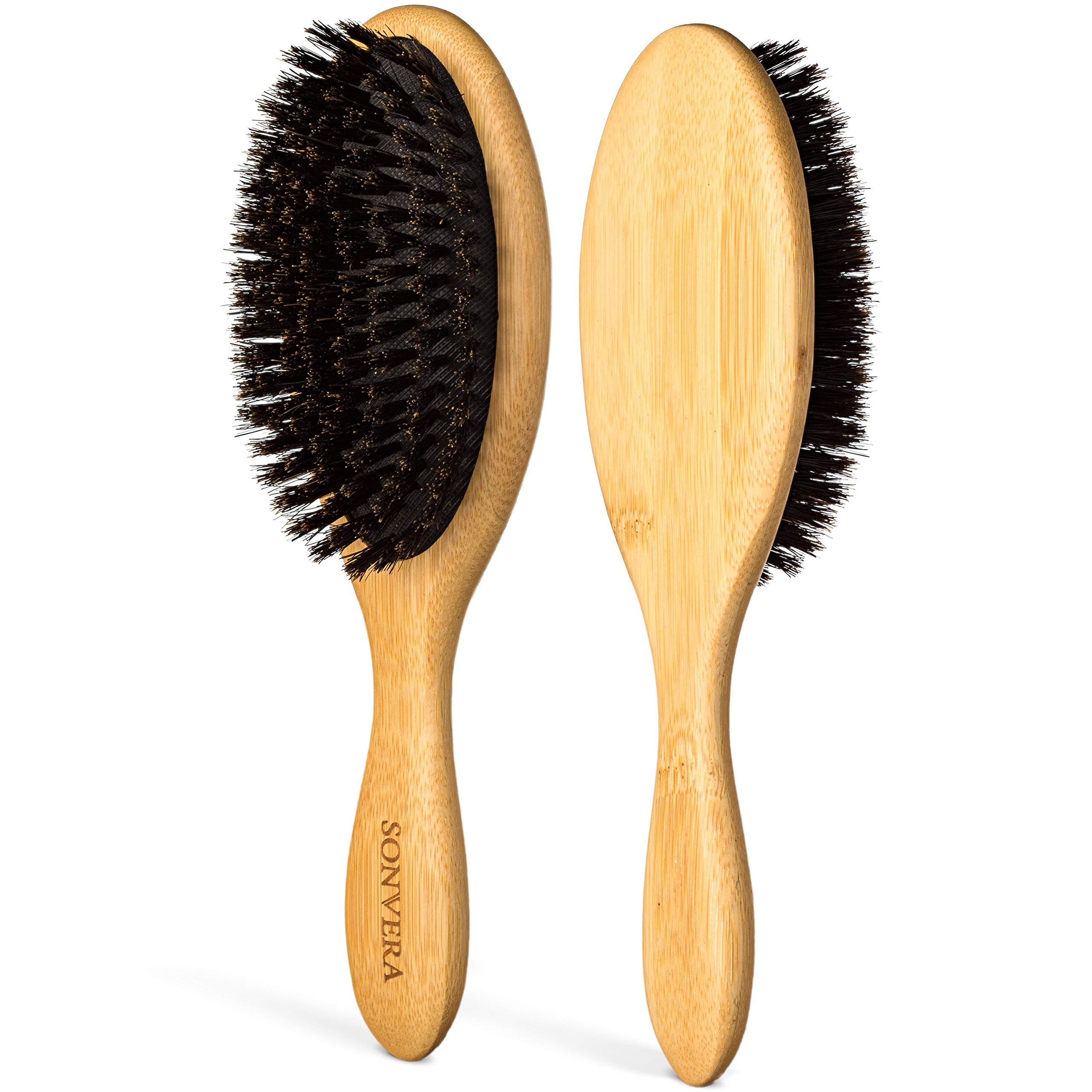 Boar Bristle Hair Brush by Sonvera, Boar Brush, Organic Mens Hair Brush, Boars Hair Brush for Men Women, Soft 100% Natural Bristle Hair Brushes, Round Bamboo (1)
