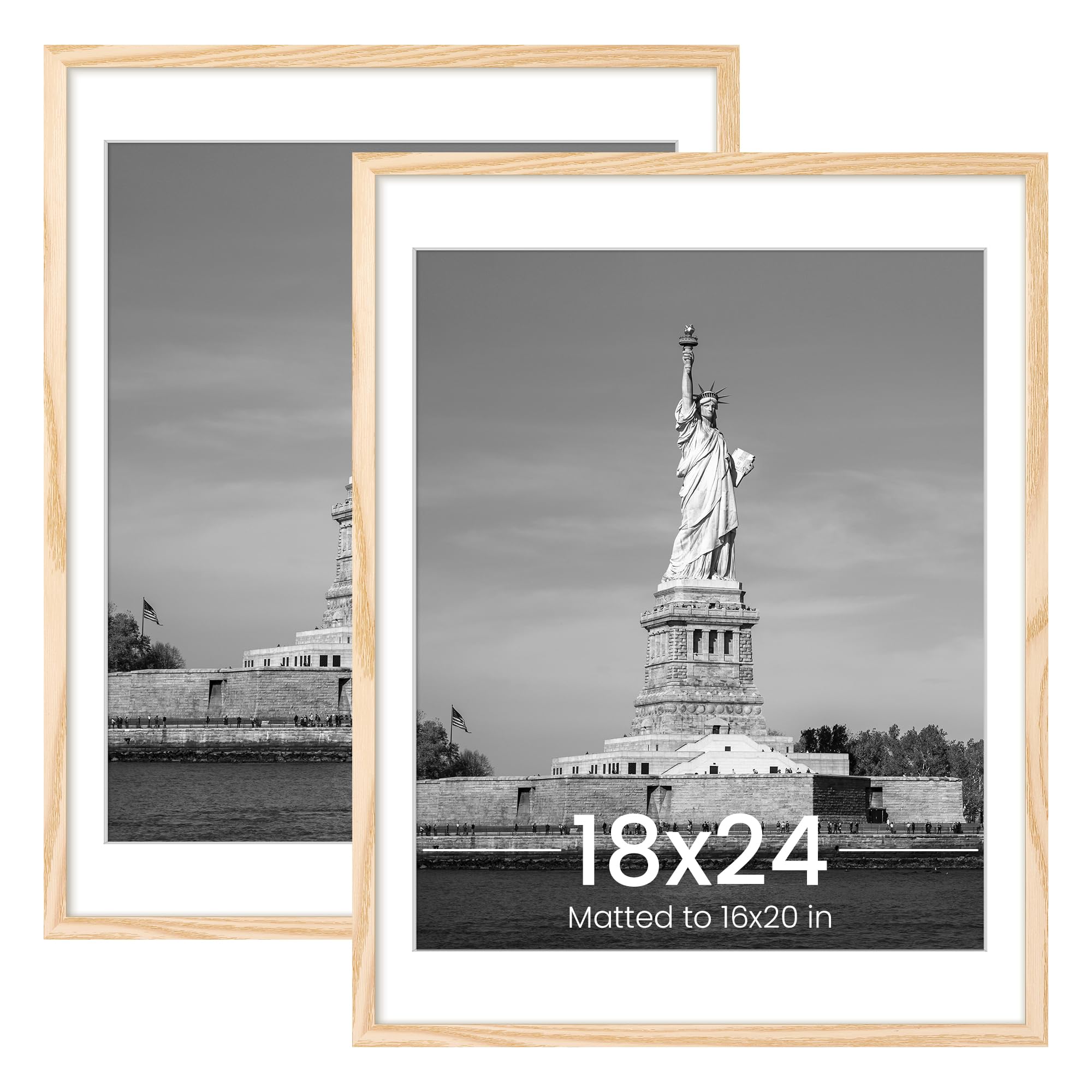 ENJOYBASICS 18x24 Picture Frame, Display Poster 16x20 with Mat or 18 x 24 Without Mat, Wall Gallery Photo Frames, Natural, 2 Pack