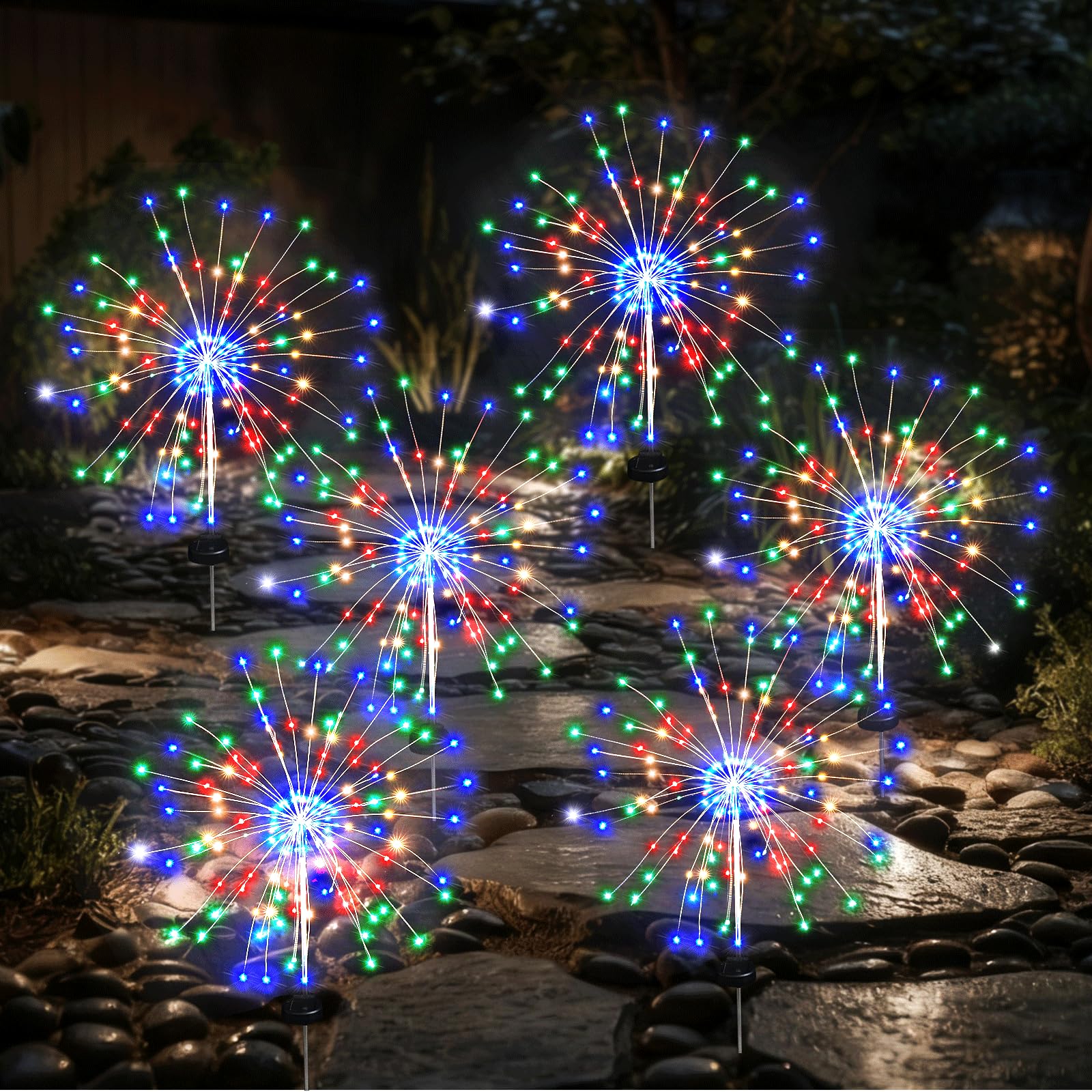 Solar Garden Firework Lights Outdoor Waterproof, 6 Pack Solar Lighting with 8 Lighting Modes , 120 LED Sparklers String Lights for Outside Decor Yard Pathway Halloween Decorations(Colorful)