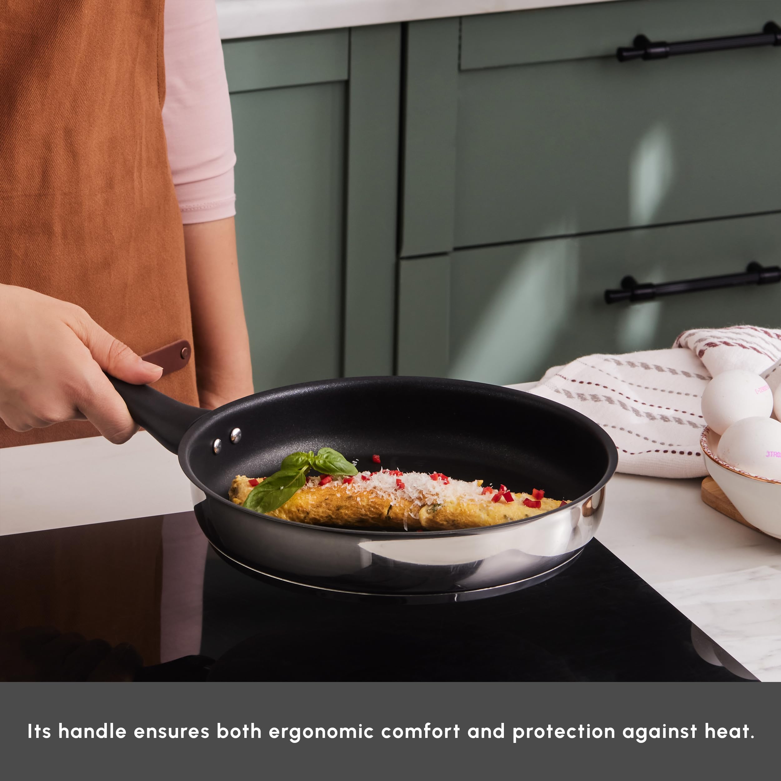 Karaca Gastro pan, 20 cm, hoogwaardige roestvrijstalen pan (1,5 liter) met vuurvaste antiaanbaklaag en duurzaam roestvrijstalen oppervlak voor gezond