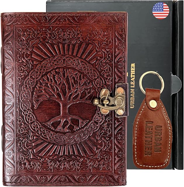 Urban Leather Journal Small Tree Embossed Leather Journal, Artist Sketchbook Drawing Scrapbook Vintage Writing Notebook, Unlined