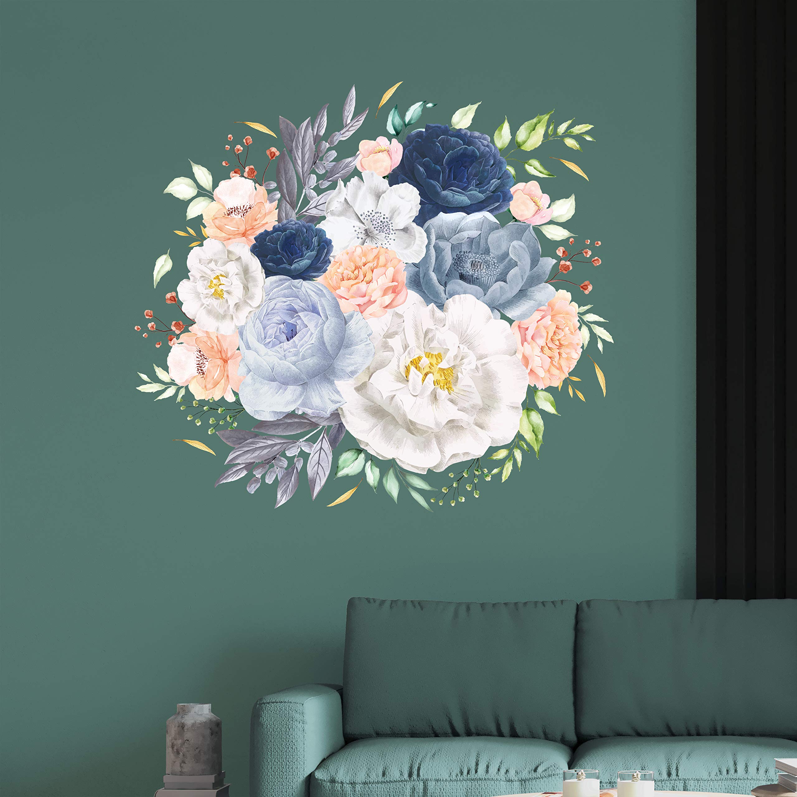 WALPLUS Pink and Blue Watercolour Flowers Peel and Stick Wall Stickers Self- Adhesive Decals Art Vinyl Home Living Room Office Decors DIY Kids Children Spring Easter Decoration