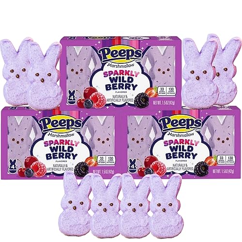Peeps Marshmallow Candy Edición Limitada, malvaviscos brillantes con sabor a bayas silvestres, caramelos gourmet en forma de conejo morado, cesta de