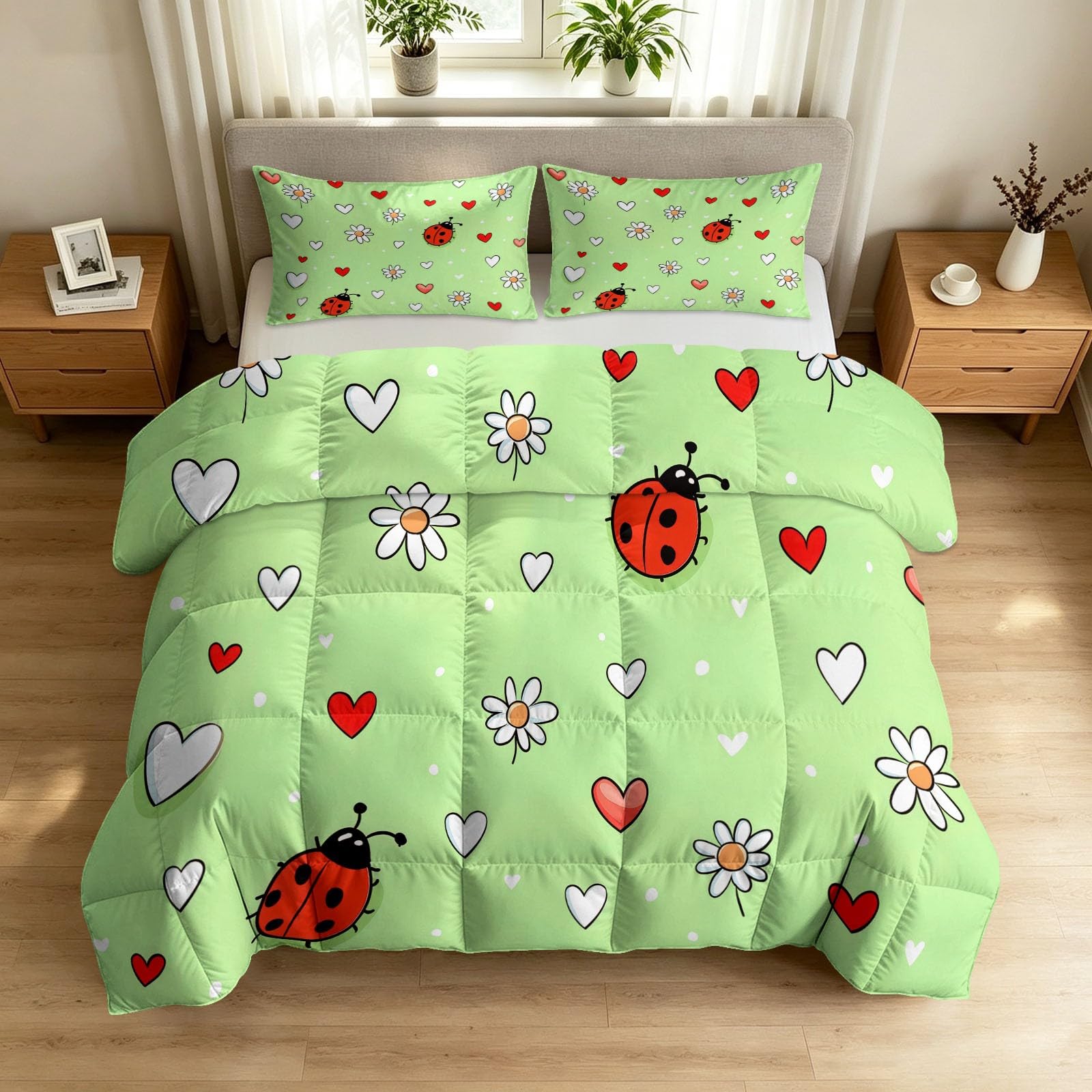 Edredón para todo el año de flores y mariquitas para transformar tu dormitorio alegre