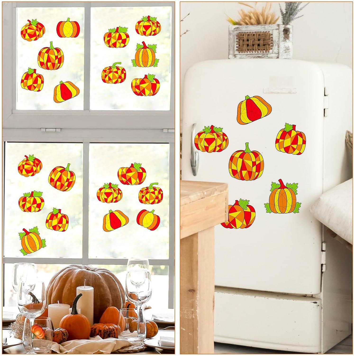 Qyeahkj 30pcs Thanksgiving Fall Pumpkin Suncatchers Crafts Kit for Kids, DIY Fall Arts Crafts Coloring Autumn Window Clings Stickers with 8 Painting Markers for Home Classroom Party Decorations