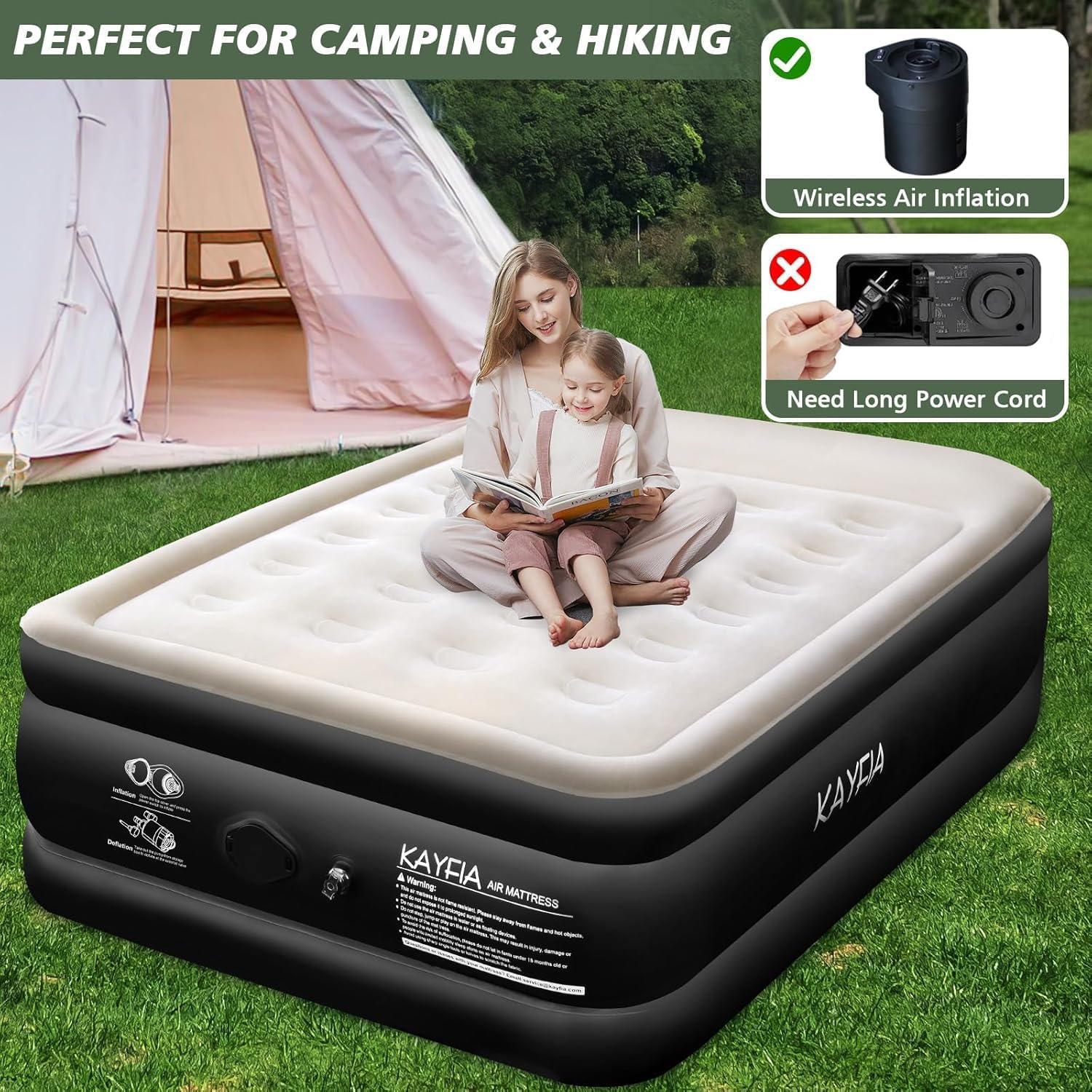 Twin Air Mattress with Built-in Rechargeable Pump Quick Set up Inflatable Mattress under 3 Mins for Camping & Portable Travel Blow up Bed Leak-free Luxury 18