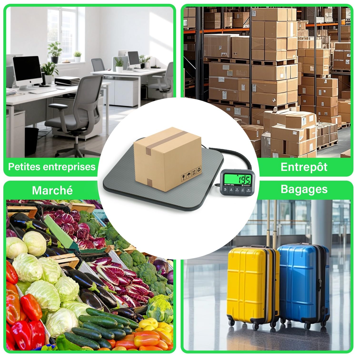 UNIWEIGH Balance postale numérique 200 kg, précision 9,9 g, maintien/tare/comptage, balance colis commercial