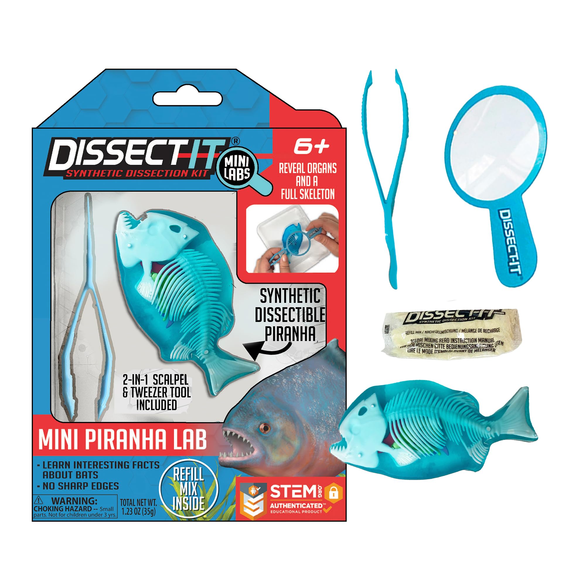 Top Secret Toys Dissect-It Mini Labs Piranha Lab Dissection Kit for Kids, Realistic Synthetic Kids Science Kit - On, Biology and Animal Anatomy, STEM Toy, Ages 6+