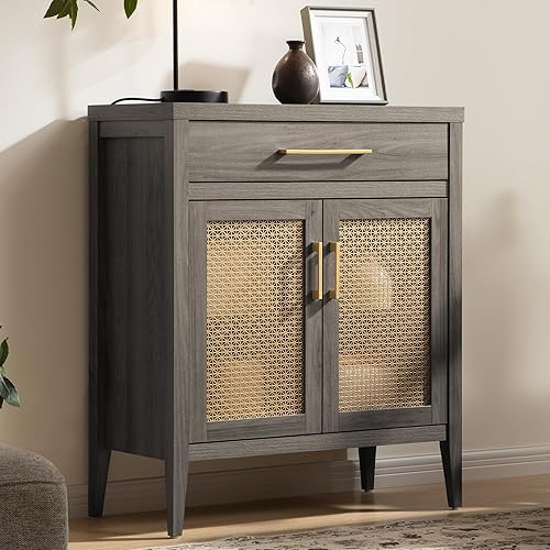 SICOTAS Armario de almacenamiento para buffet, armario de madera con puertas y cajón de malla metálica, consola de granja, gabinete de barra de café