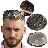 Vista 1 de Toupee para hombres 100% cabello humano real para hombre, piezas de cabello de 0.002 in con bucle en V, suave, súper delgada, con sistema de #1B30