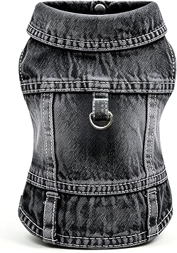 Dog Jean Jacket,Black Denim Vest for Small Pet,Cute Clothes with D-Ring