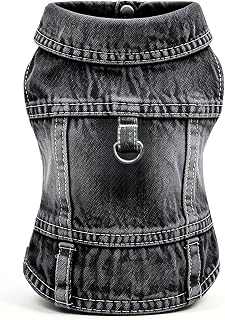 Dog Jean Jacket,Black Denim Vest for Small Pet,Cute Clothes with D-Ring