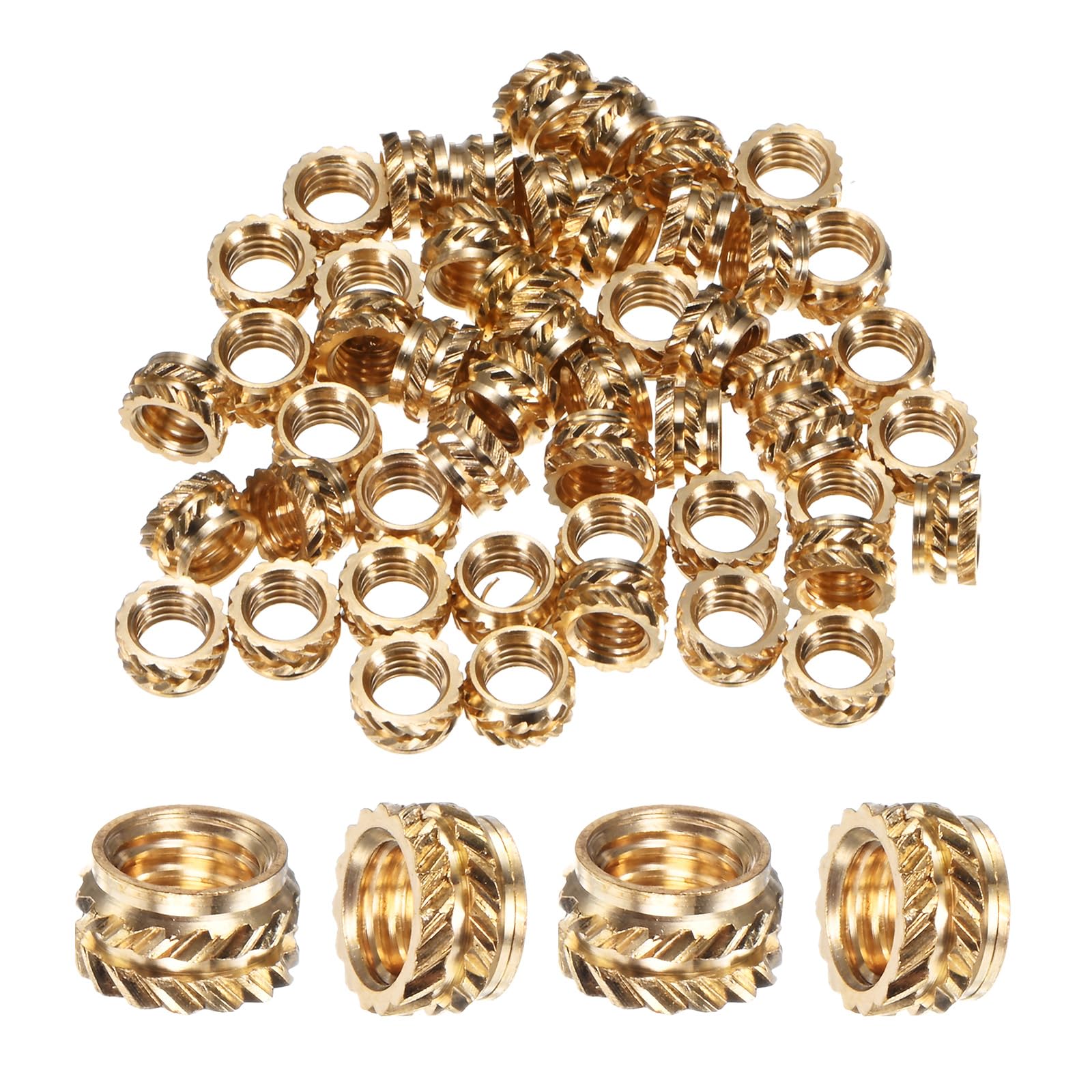 M METERXITY 50-Pack Threaded Inserts, M5 x 4mm L x 7mm OD Brass Heat Set Insert Nuts