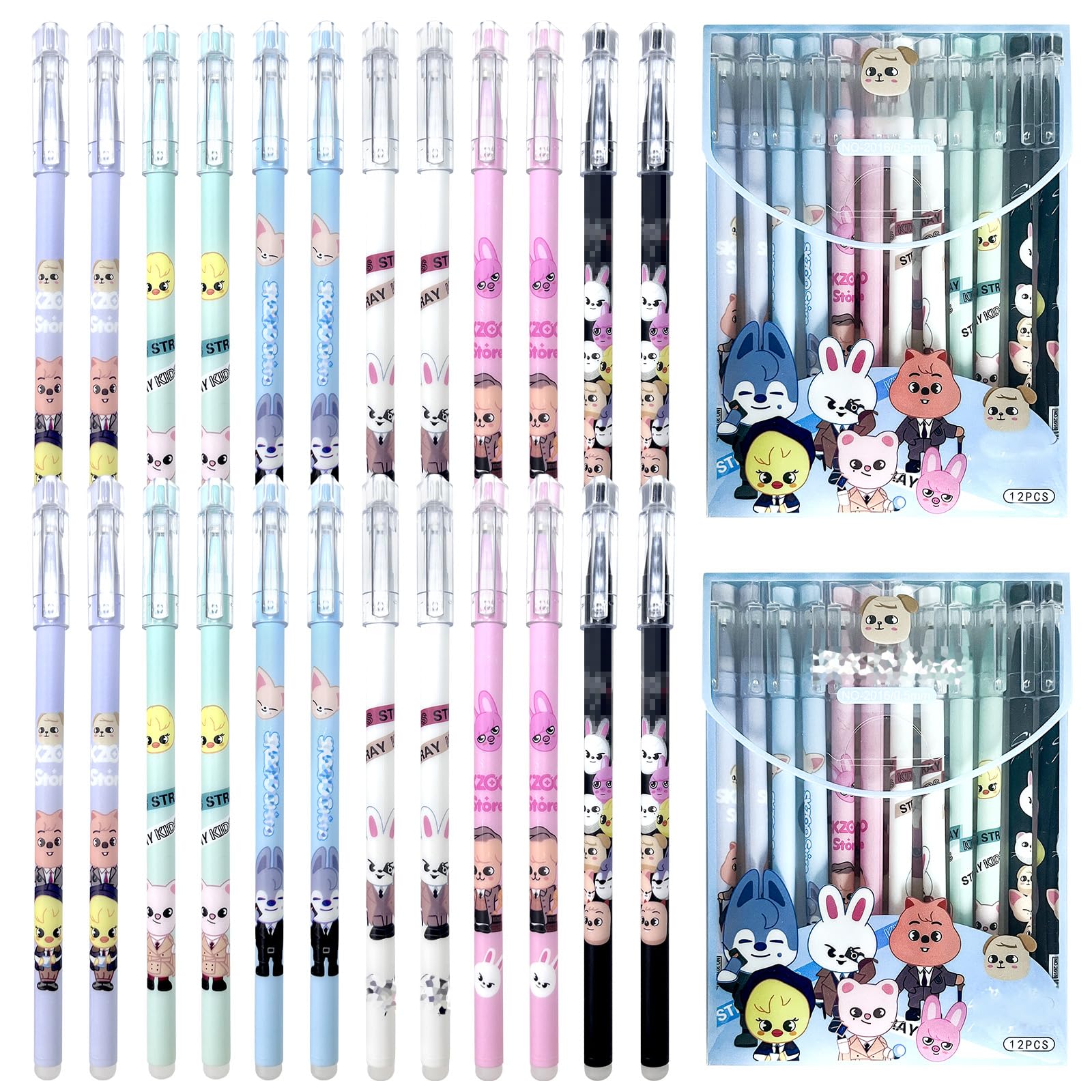 Stay Kids Pen, 24 Pcs Black/Blue 0.5Mm Roller Ball Cute Gel Ink Pens, Kpop Gel Pencils, Skzoo Neutral Pen, Student Supplies