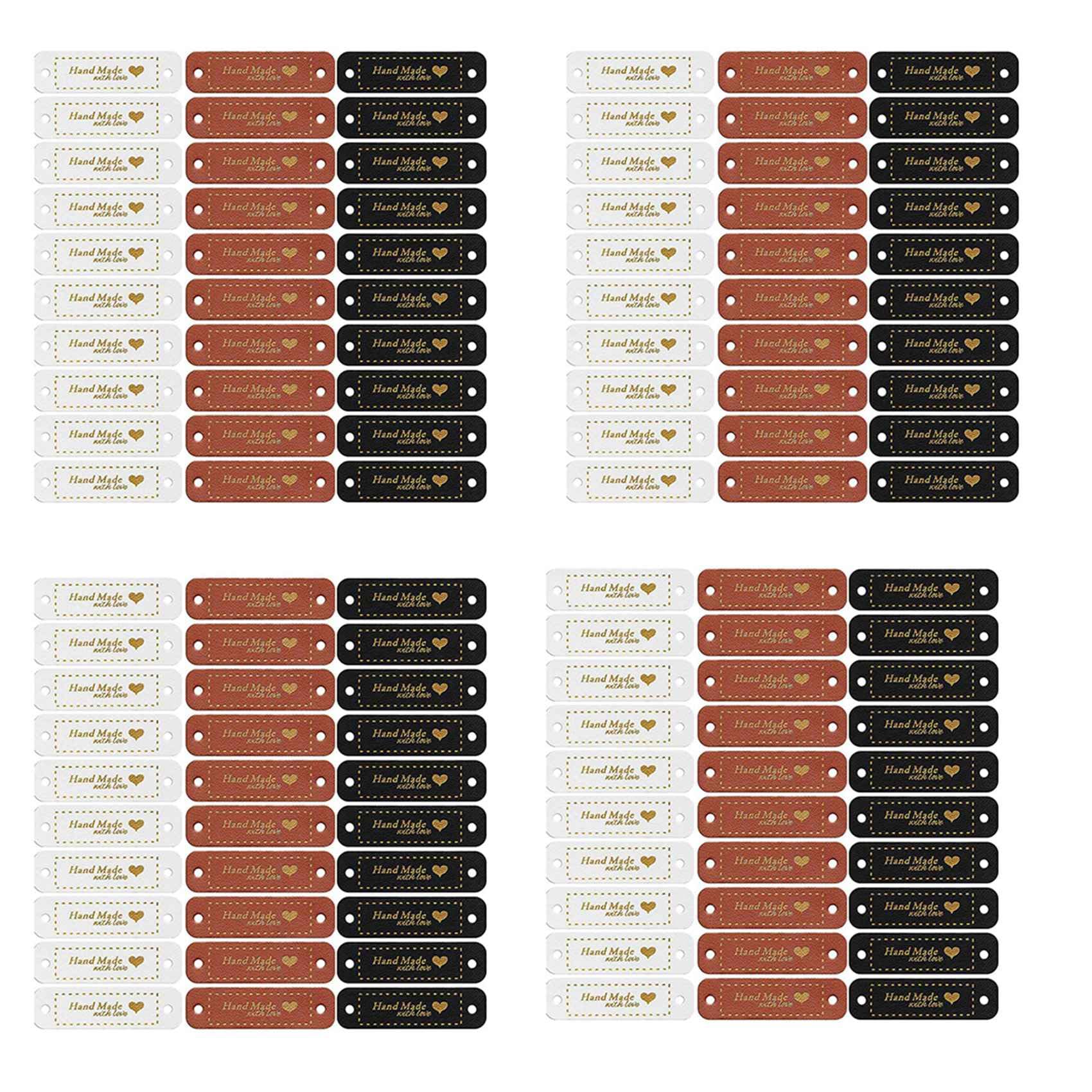Hndhbfgrt 240Pcs Handmade PU Leather Tags Faux Leather Sew on Labels Embellishment Knit Accessories with Holes for DIY Crafts
