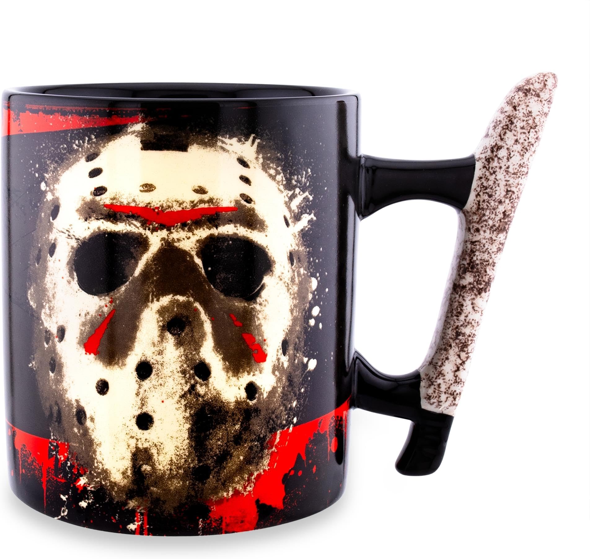 Silver Buffalo Friday The 13th Jason Voorhees Mask Ceramic Mug With Machete-Shaped Handle | Large Coffee Cup For Tea, Espresso, Cocoa | Holds 20 Ounces