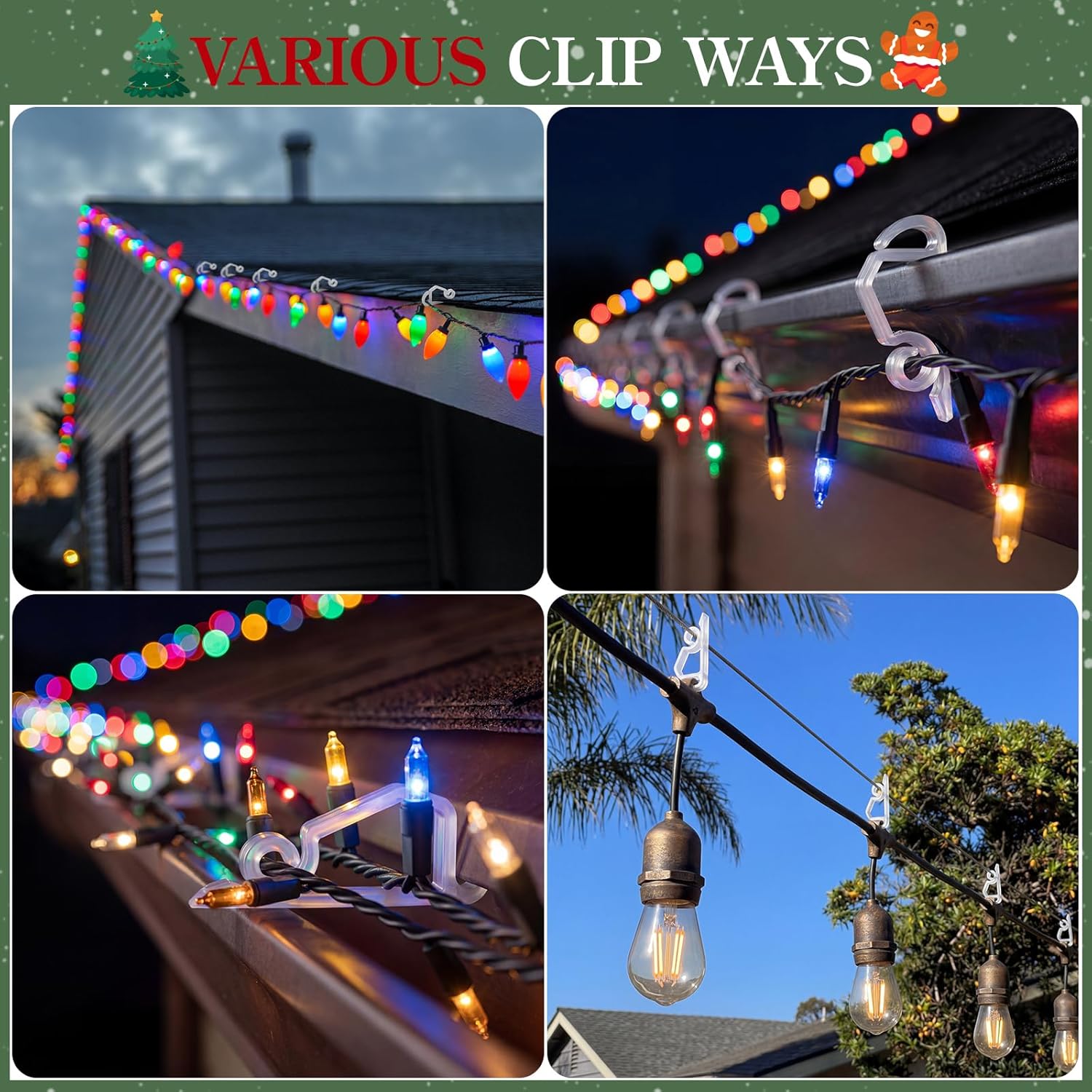 MEILIDY Christmas Light Clips, Weatherproof Plastic Gutter Clips for Hanging Outdoor Holiday Seasonal String Lights, Clear, 100 Pcs