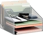 Mind Reader Desktop Organizer, Vertical File Holder, Paper Trays, Office, Metal Mesh, 12.5"L x 11.5"W x 9.5"H, Silver